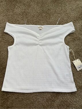NWT a.n.a White Off-Shoulder Ruched Tank Top